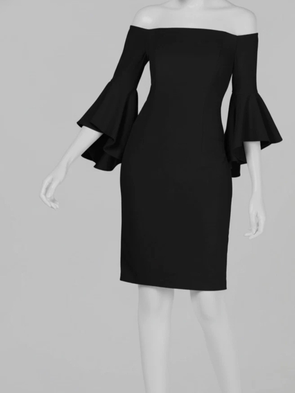 NWT Calvin Klein Black Off Shoulder Bell Sleeve Sheath Cocktail Dress Sz 12